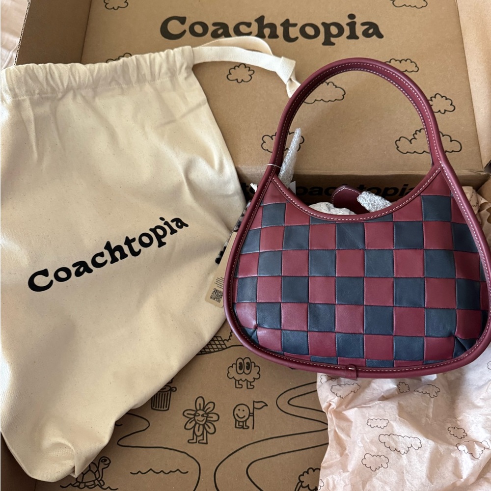 COACH Coachtopia ERGO Burgundy and Navy Checkered Women's Bag